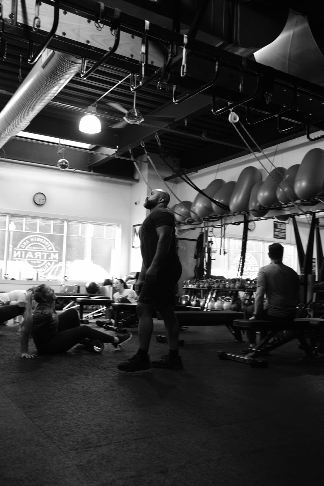 A class training across the M.Train studio floor in Westport